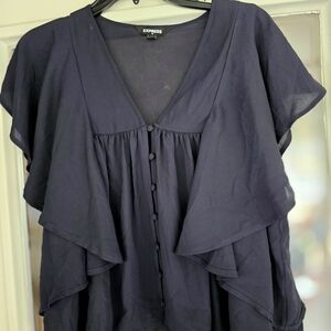 Express Women's Navy Blue Flowy Ruffle Top Blouse Small